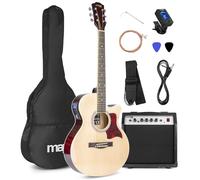 Max SHOWKIT Beginner Electric Acoustic Guitar Starter Kit with 40W Amplifier, Built-in Tuner, EQ, Digital Tuner, Accessories & Gig Bag - Natural Finish