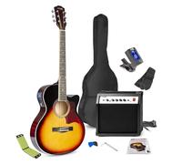 Max SHOWKIT electric acoustic guitar pack, sunburst finish - complete starter kit with 40W amp, tuner, picks, gig bag, strap, spare strings and string cleaner for beginners and experienced players.
