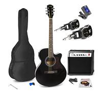 Max Showkit Wireless Electric Acoustic Guitar Kit - Beginner Electric Acoustic Guitar Starter Kit with Accessories & 6 Months Lessons - Ideal for New Players in Black