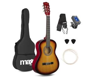 MAX SoloArt 3/4 Junior Acoustic Guitar for Beginners - Nylon String Children's Classical Guitar, Gentle on Fingers, Ideal Musical Instrument, Sunburst Finish (Suitable Ages 6-12)