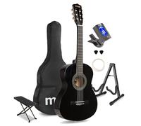 MAX SoloArt 3/4 Junior Acoustic Guitar Kit for Beginner Childrens Starter Set with Stand, Footrest & Accessories, Ideal Instrument Gift for Ages 8-13, Black