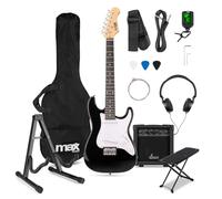 MAX SoloArt 3/4 Junior Electric Guitar Practice Package - Complete Beginner Set with Guitar, Folding Stand and Adjustable Foot Rest - Ideal for Kids and New Players, Black