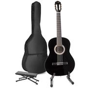 MAX SoloArt Acoustic Guitar Starter Kit 39" Classical Black Footrest Stand | Nylon strings, clip-on tuner, soft carry case, shoulder strap, maple fretboard, 19 frets, plectrums, spare strings, beginners