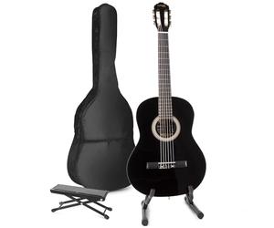 Max SoloArt Acoustic Guitar Starter Kit - Classic Black Nylon String 39" Guitar Set with Adjustable Footrest, Stand, Tuner & Accessories for Beginner Guitarists