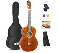 Max SoloArt Beginner Acoustic Guitar Starter Kit - Dark Natural Wood with Accessories & 6 Months Lessons Included - Ideal Starter Instrument for Adults & Kids