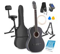 Max SoloArt Classic Acoustic Guitar Starter Kit with Guitar Stool - Matt Black