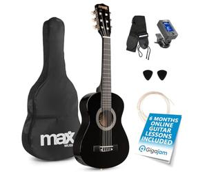 Max SoloArt Junior 1/4 Beginner Acoustic Guitar Starter Kit for Kids, Childrens Wooden Instrument Set with Accessories, Ideal Childrens Beginner Musical Gift, Black