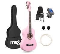 Max SoloArt Junior 1/4 Classical Acoustic Beginner Guitar Kit Pink - Complete Starter Set with Nylon Strings, Digital Tuner, Spare Strings, Picks & Soft Bag - Music Gift for Kids Aged 4-8