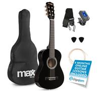 Max SoloArt Junior 1/4 Beginner Acoustic Guitar Starter Kit for Kids, Childrens Wooden Instrument Set with Accessories, Ideal Childrens Beginner Musical Gift, Black