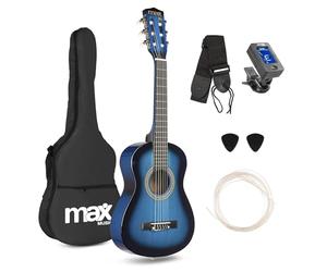 MAX SoloArt Junior 1/4 Size Acoustic Guitar for Beginners - Nylon String Classical Children's Guitar, Ideal First Musical Instrument, Gentle on Fingers, Blue Finish