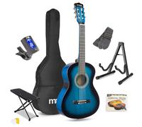 Max SoloArt Junior 3/4 Acoustic Guitar Starter Pack in Blue with Foldable Floor Stand, Adjustable Footrest, Nylon Strings & Essential Beginner Accessories