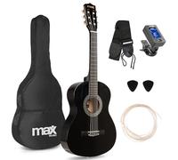 MAX SoloArt Junior 3/4 Beginner Acoustic Guitar Starter Kit, Black Wooden Childrens Guitar with Nylon Strings, Ideal Kids Musical Instrument for Learning