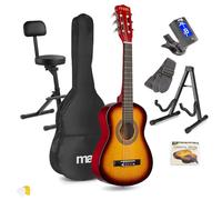 Max SoloArt Junior Acoustic Guitar 1/4 Size Beginner Pack with Foldable Guitar Stool & Floor Stand, Nylon Strings, Childrens Classical Guitar Set - Sunburst Finish