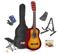 Max SoloArt Junior Acoustic Guitar Bundle 1/4 Size Classical Beginner Guitar Kit with Adjustable Foot Rest Stool, Foldable Stand & Accessories - Sunburst Finish