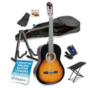 Max SoloArt Sunburst Classic Acoustic Guitar Starter Kit, Stand, Footrest | Nylon strings, lightweight design, adults & kids, classical build, 6-Month Lessons