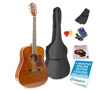 MAX SoloJam Acoustic Guitar Starter Kit - Dark Natural Western Beginner Bundle with 6 Months Lessons, Picks, Strap, Bag - Ideal Set for Learning Acoustic Guitar