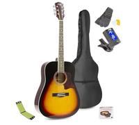 Max SoloJam Acoustic Guitar Starter Kit Sunburst - Full-Size Dreadnought Design with Complete Beginner Accessories and Reusable Microfibre String Cleaner for Advanced Tone