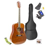 Max SoloJam Acoustic Guitar Starter Kit with String Cleaner, Digital Tuner, Gig Bag, Spare Strings, Picks, Strap, Reusable Microfibre Pad - Beginner Acoustic Guitar Package, Dark Natural Finish