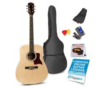 MAX SoloJam Beginner Acoustic Guitar Starter Kit - Full Size Western String Instrument, Natural Wood Finish, Includes 6 Months Lessons, Picks, Strings & Gig Bag