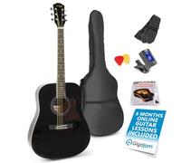 Max SoloJam Beginner Acoustic Guitar Starter Kit - Full-Sized Black Western Guitar for Adults & Kids, Complete Pack with Accessories and 6 Months Lessons Included