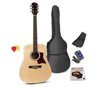MAX SoloJam Beginner Acoustic Guitar Starter Kit - Full Size Western String Instrument, Natural Wood Finish, Includes 6 Months Lessons, Picks, Strings & Gig Bag