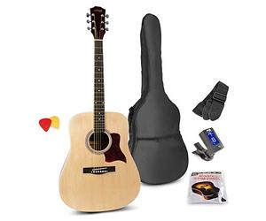 MAX SoloJam Beginner Acoustic Guitar Starter Kit - Full Size Western String Instrument, Natural Wood Finish, Includes 6 Months Lessons, Picks, Strings & Gig Bag