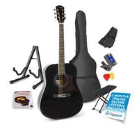 Max SoloJam Black Acoustic Guitar Starter Kit with Guitar Stand | Ideal Beginner Guitars Package | Includes Foot Stand and 6 Months Online Lessons