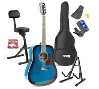 MAX SoloJam Blue Beginner Acoustic Guitar Starter Kit - Full Size Classical Instrument Bundle with Stool Backrest, Folding Stand, Digital Tuner & Online Lessons