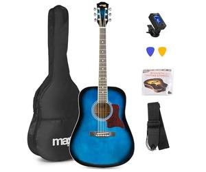 MAX SoloJam Blue Starter Acoustic Guitar Package, Beginner Guitars with Starter Kit, 6 Months Lessons, Tuner, Strap, Picks, Stand - Ideal Set for New Players