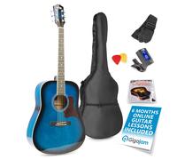 MAX SoloJam Blue Starter Acoustic Guitar Package, Beginner Guitars with Starter Kit, 6 Months Lessons, Tuner, Strap, Picks, Stand - Ideal Set for New Players