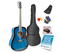 Max SOLOJAM Full-Size Steel String Acoustic Guitar Starter Kit - Blue | 4/4 dreadnought, 6-string beginner guitar for adults, bright steel-string sound for rock and pop, tuner and soft case
