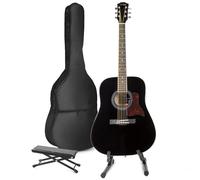 Max SoloJam Black Acoustic Guitar Starter Kit with Guitar Stand | Ideal Beginner Guitars Package | Includes Foot Stand and 6 Months Online Lessons