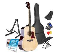 Max SoloJam Natural Acoustic Guitar Package - Complete Starter Kit for Beginners with Guitar Stand, Foot Stand, and 6 Months of Lessons - Perfect Beginner Guitars
