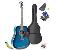 Max SoloJam Western Acoustic Guitar Starter Kit Bundle with 360° String Cleaner, Digital Tuner, Spare Strings & Accessories - Full-Size Beginner Steel String Package, Blue