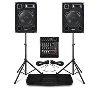 MAX SP12 12-Inch PA System Package - 600W Professional Speaker and Powered Mixer Amplifier Kit with Bluetooth, Stands & DSP Effects for Live Bands, Vocalists & Church Setups - Complete PA Solution