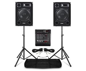MAX SP12 12-Inch PA System Package - 600W Professional Speaker and Powered Mixer Amplifier Kit with Bluetooth, Stands & DSP Effects for Live Bands, Vocalists & Church Setups - Complete PA Solution