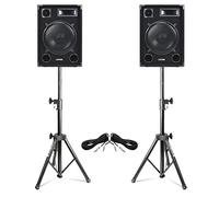 Max SP12 1400W 12" Passive DJ Speaker PA Kit with Stands and Cables - Complete Passive DJ Speakers Pair with Adjustable Tripods and 3M Jack Leads for Events, Parties, and PA Sound Systems