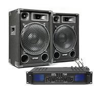 Max SP12 Passive PA System - Complete DJ Disco Karaoke Speaker Kit with SPL700 Amplifier, 12-Inch 700W Speakers, Cables Included - Ideal for Events and Parties