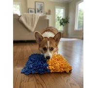 max stitch design 50x35cm Bright blue and yellow vivid polar fleece densely sewed snuffle mat for big cats and dogs，natural foraging mat