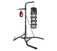Max Strength 2 Way Free Standing punch bag Frame 6'2" high and 4' filled Punching bag with Speedball Platform set in black colour (Frame with Hanging Punch Bag & Speedball)