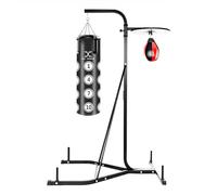 Max Strength 2 Way Heavy Punch Bag Frame & Speed Ball Stand Dual Freestanding Frame Station 6'2" high and 4' filled Punching bag with Speedball Platform set in black