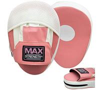 Max Strength Boxing Focus Pads MMA Punching Mitts Strike Pad Kickboxing Home Gym Exercise Training Martial Arts Equipment Kick Boxing Pads (Pink/White)