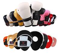 Max Strength Boxing Gloves and Pads Set, Hook and Jab Curved Focus Mitts with Punching Gloves for MMA, Muay Thai, Kickboxing Coaching, Martial Arts, Punching Hand Target (12oz, White/Black)