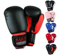 Max Strength Boxing Gloves | Set in 12oz 10oz 8oz for Pro Sparring Kickboxing MMA Muay Thai | Extra Padded Protection for Men Women & Kids with Ventilated Palm (Black/Red 6oz)
