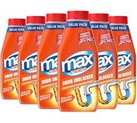 Max Strength Drain Unblocker, 1L, 6 Pack - Heavy Duty Sink, Shower, Toilet, Plughole Unclogger Cleaner for Kitchen and Bathroom Drains - Fast Acting & Easy to Use
