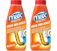 Max Strength Drain Unblocker 500ml, 2 Pack - Kitchen & Bathroom Sink Unblocker for Showers, Sinks, Basins, Baths - Heavy Duty Plug & Drain Unclogger
