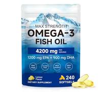 Max Strength Omega 3 Fish Oil - 4200mg per Serving, 240 Lemon Flavored Softgels | High Potency 1200mg EPA + 900mg DHA | Wild-Caught Norwegian Source | Enteric Coated, Burpless & Non-GMO