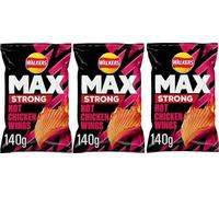 Max Strong Hot Chicken Wings Sharing Crisps 3 x 140g,Max Strong Hot Chicken Wings Crisps,Irresistible, hot and spicy deep-ridged crisps for a bolder taste experience,This sharing bag is the ideal snac