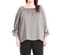 Max Studio Women's Plus Size Satin Tie Sleeve Blouse, Steel, 2X