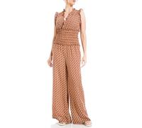 Max Studio Women's Sleeveless V-Neck Shirred Smocked Waist Wide Leg Jumpsuit, Terra Cotta Batik Daisy, L